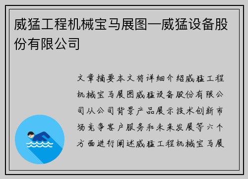 威猛工程机械宝马展图—威猛设备股份有限公司